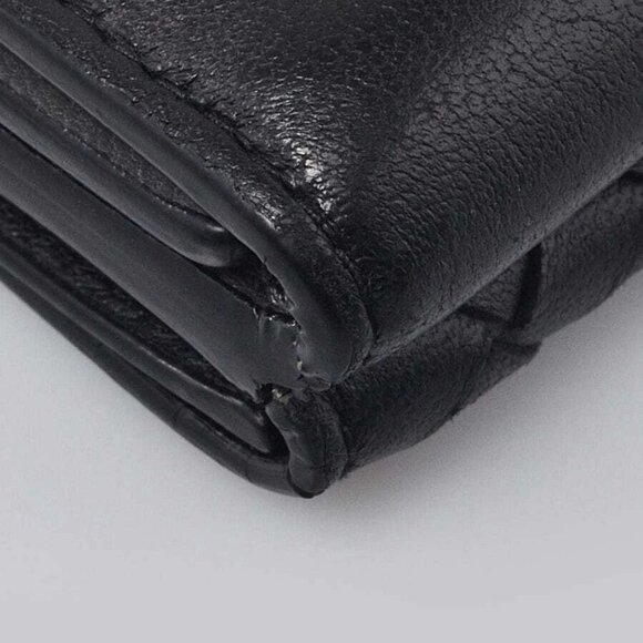 Bottega Veneta Black/Grey Intrecciato Woven Nappa Leather Tri-Fold Small Wallet - Picture 3 of 11